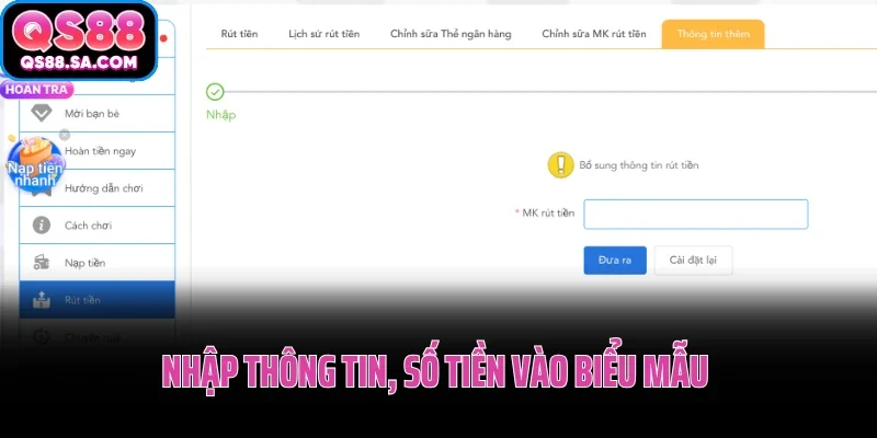 Nhập thông tin, số tiền vào biểu mẫu chính thức